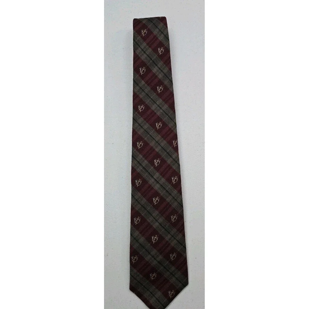 Vintage Land's End Charter Mens Neck Tie Wool Silk Blend French Horn Y2K 90s